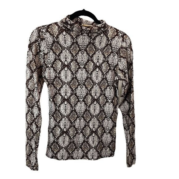 Olivia Rae Brown Snake Skin Print Long Sleeve Turtle Neck Shirt Womens Size M - Picture 1 of 10